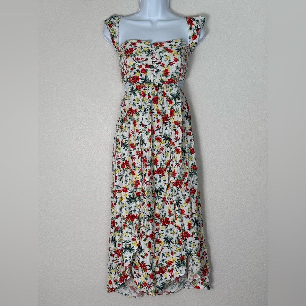 LUSH Red White & Green Floral Maxi Dress FLAW